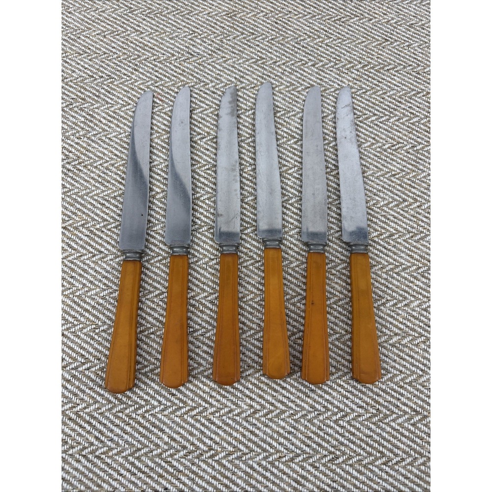 SIX Landers Stainless Bakelite Handle‎ Knives Dinner Cutlery
